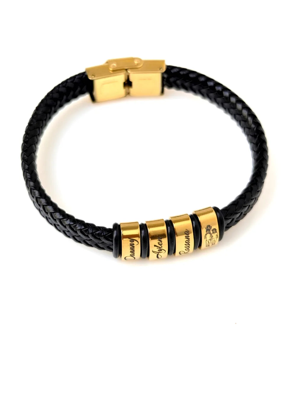 Pulsera Aros de Familia: Pulsera de acero y cuero con los nombres de la familia personalizado