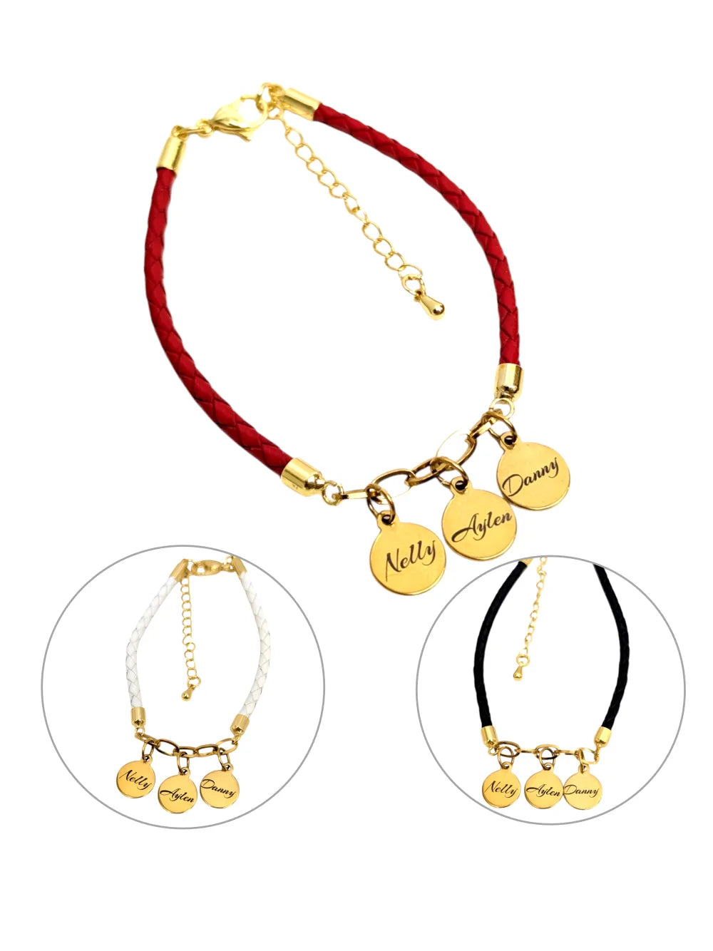 Familia Amada: Pulsera grabada con los nombres de la familia en acero y cuero