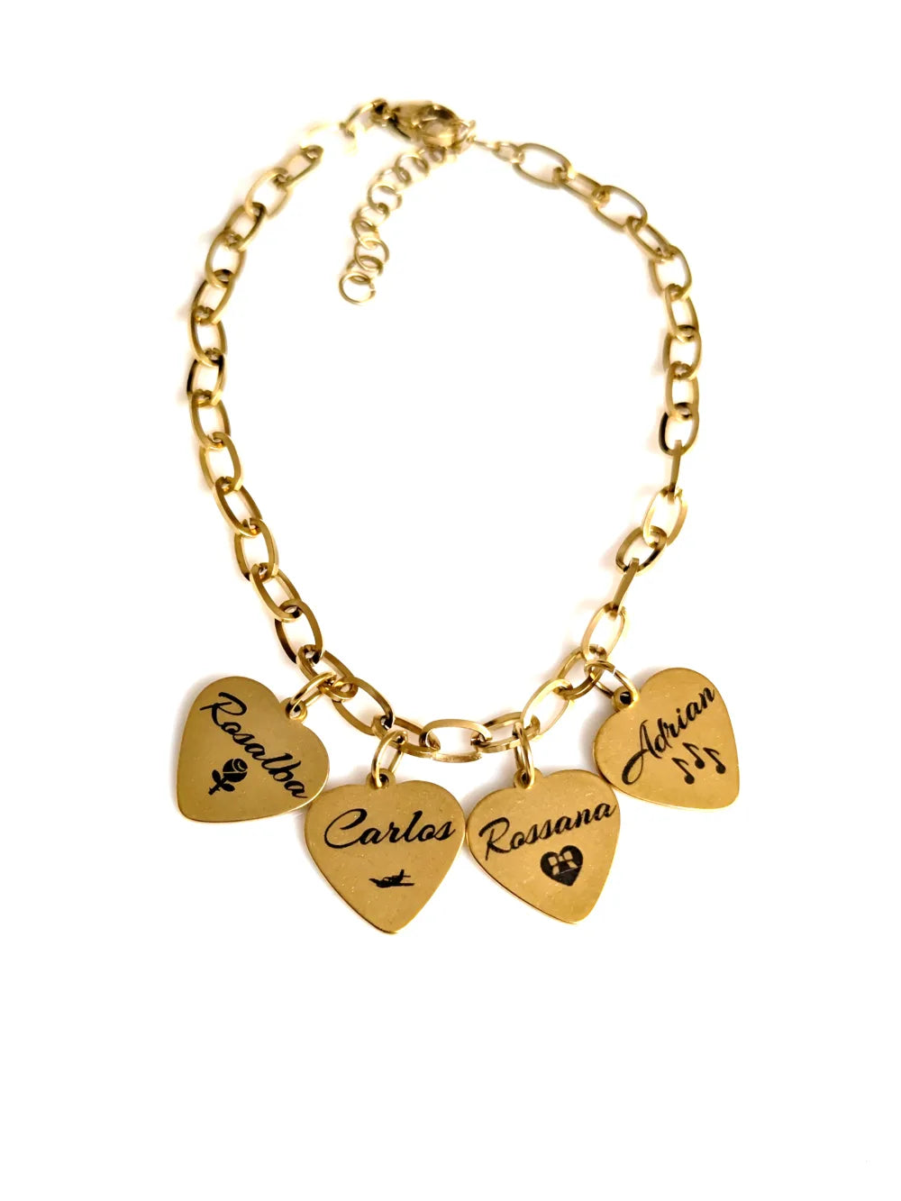Pulsera Latidos de Familia: Pulsera de acero con nombres en corazón de la familia
