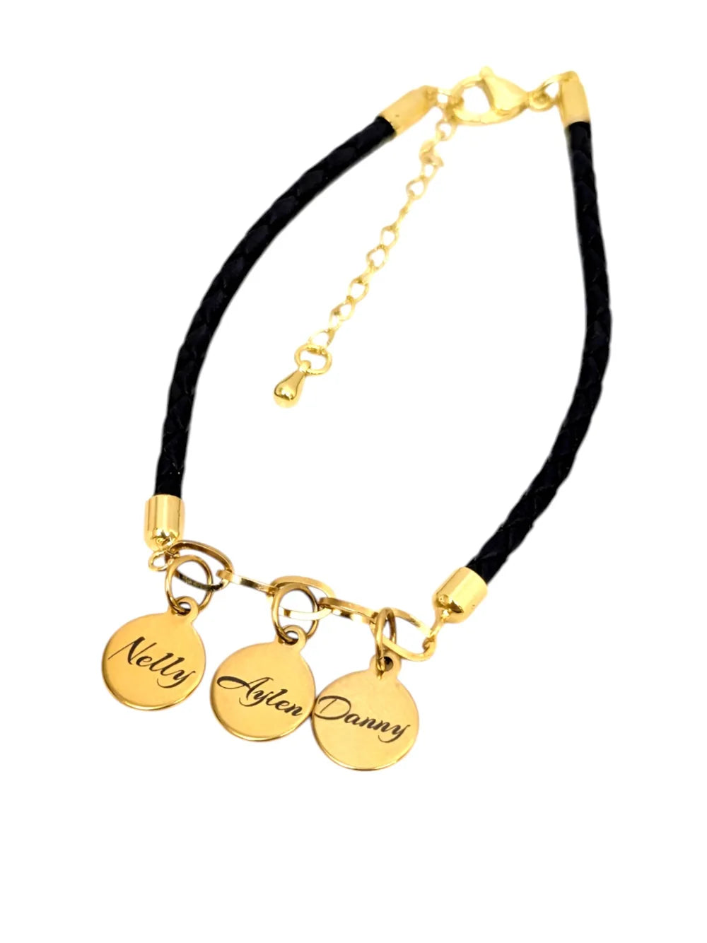 Familia Amada: Pulsera grabada con los nombres de la familia en acero y cuero