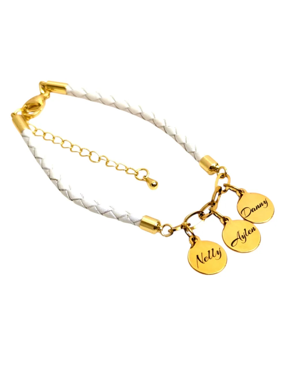 Familia Amada: Pulsera grabada con los nombres de la familia en acero y cuero