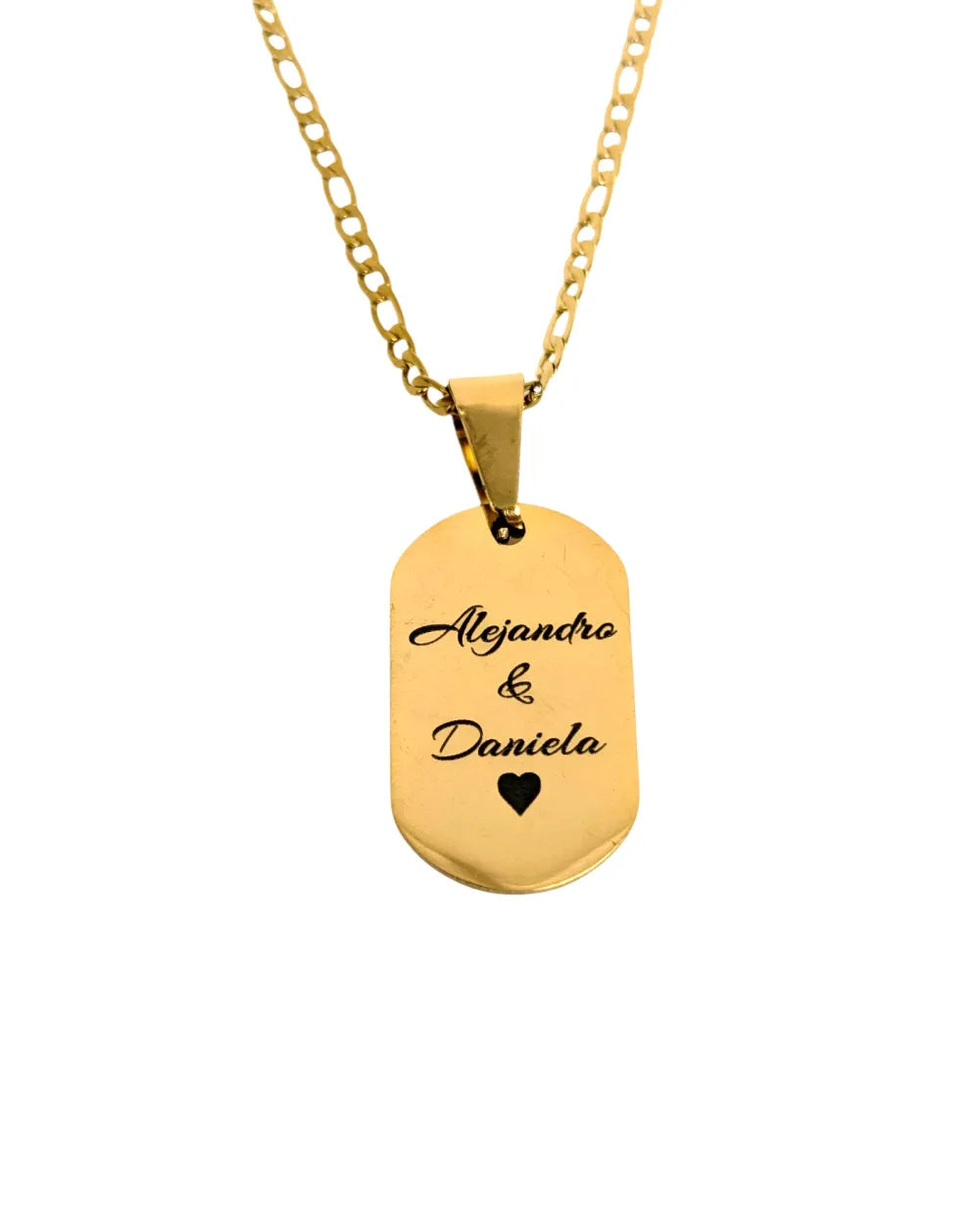 Placa Amor Grabado: Cadena con placa de acero grabada con mensaje personalizado