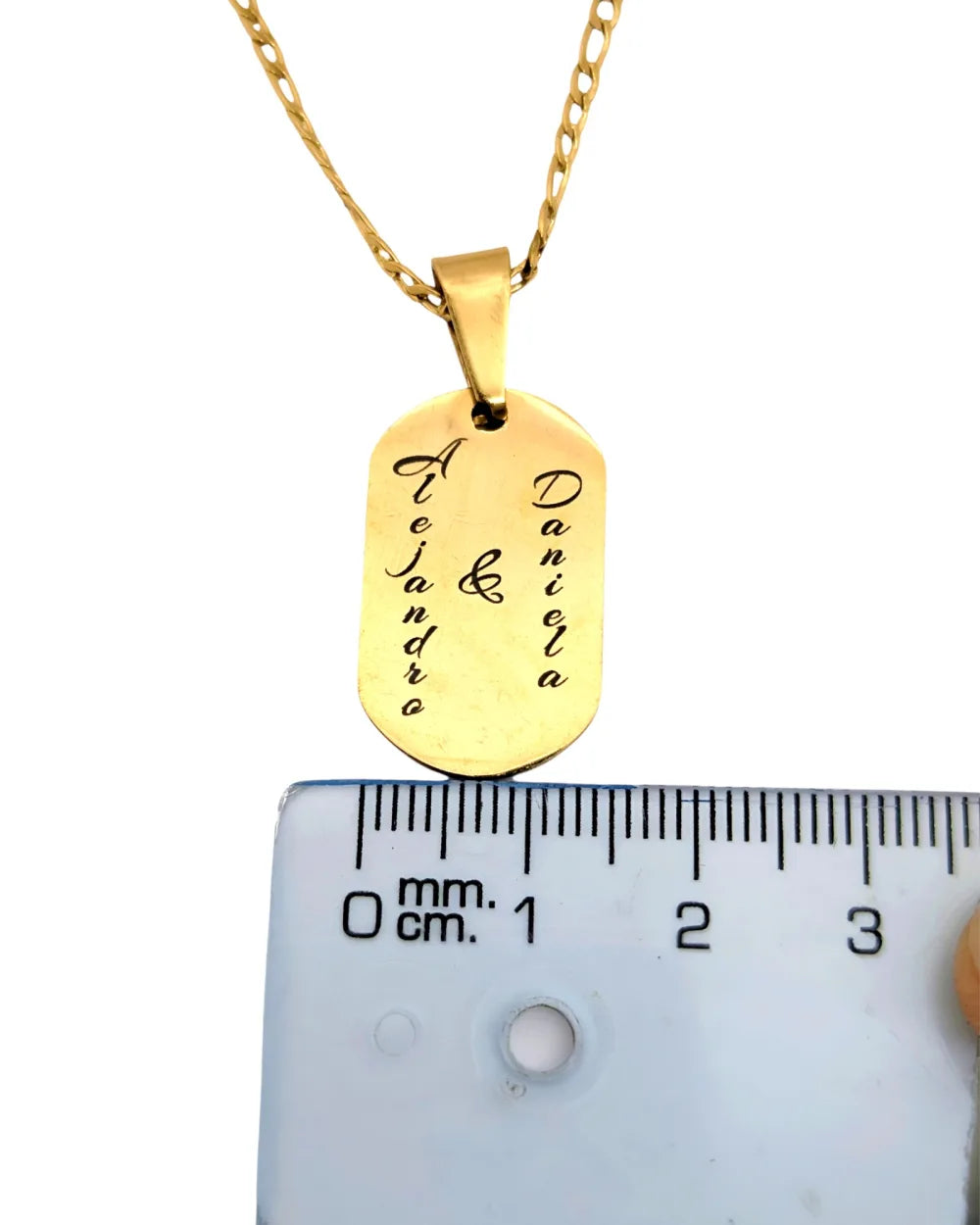 Placa Amor Grabado: Cadena con placa de acero grabada con mensaje personalizado