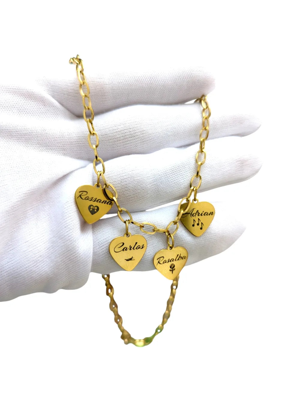 Collar Corazones de Familia: Cadena de acero con corazones con nombres personalizados