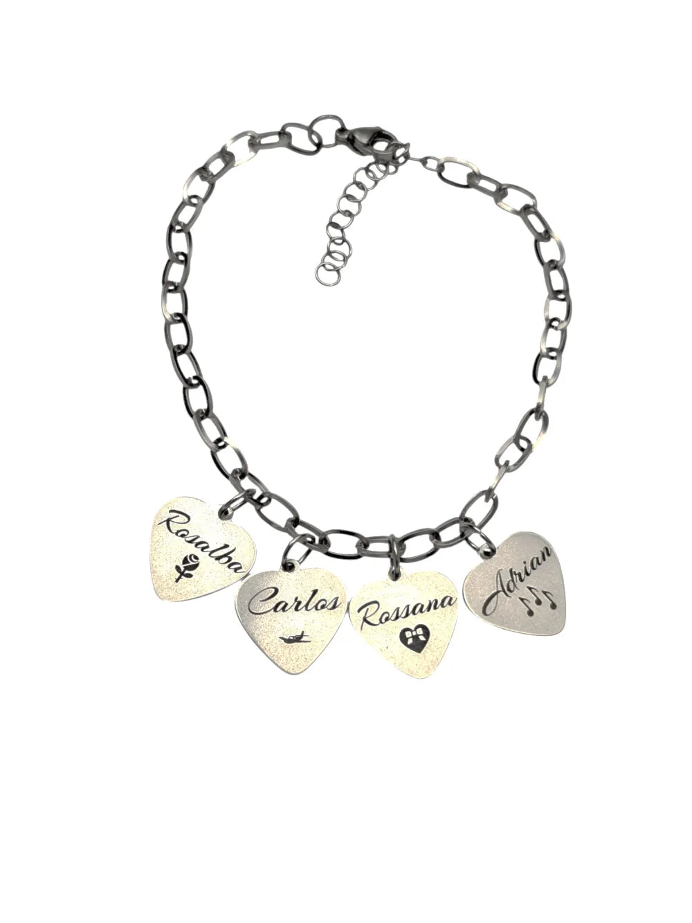 Pulsera Latidos de Familia: Pulsera de acero con nombres en corazón de la familia