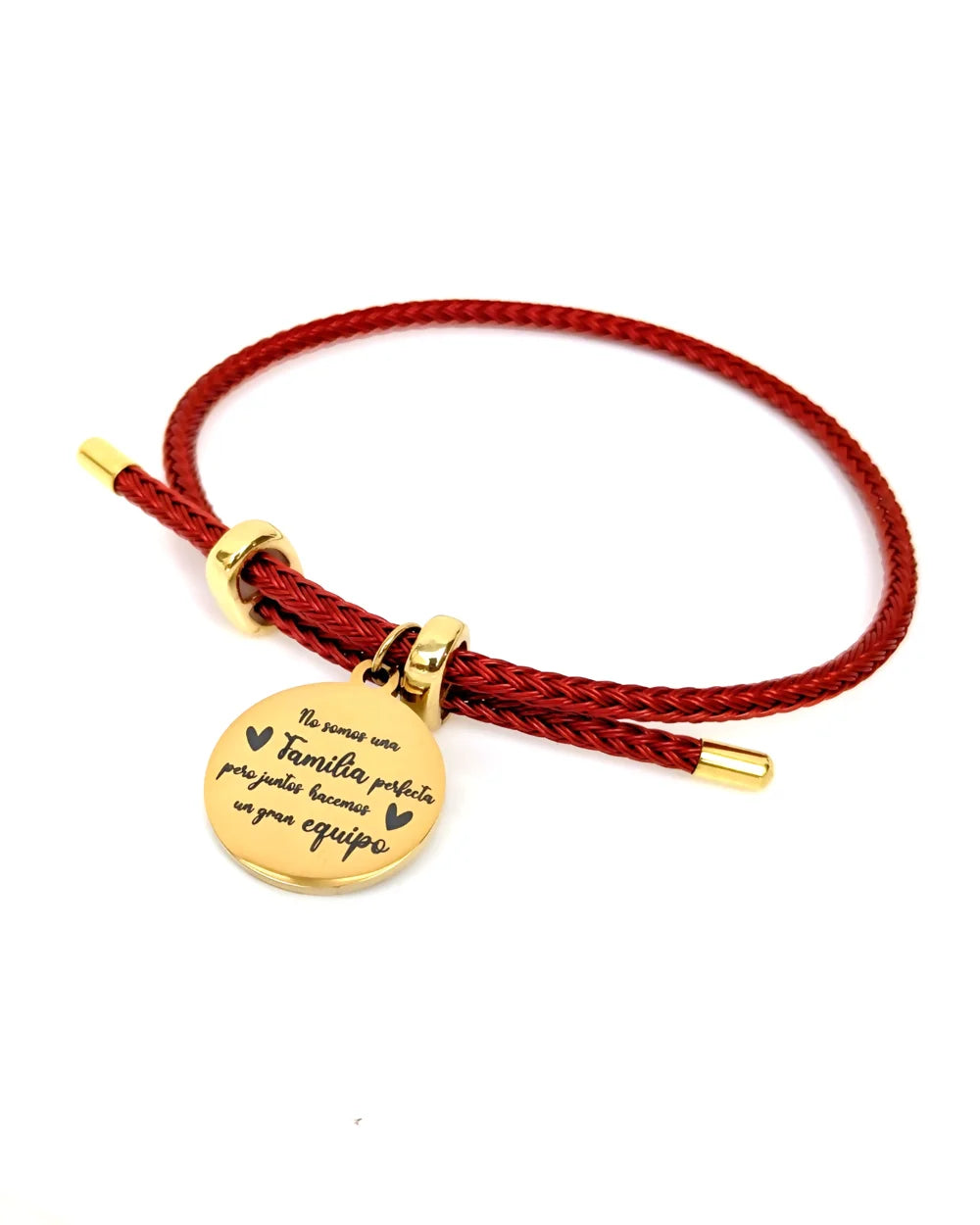 Pulsera Siempre Contigo: Pulsera cordón rojo con dije redondo dorado con foto y mensaje