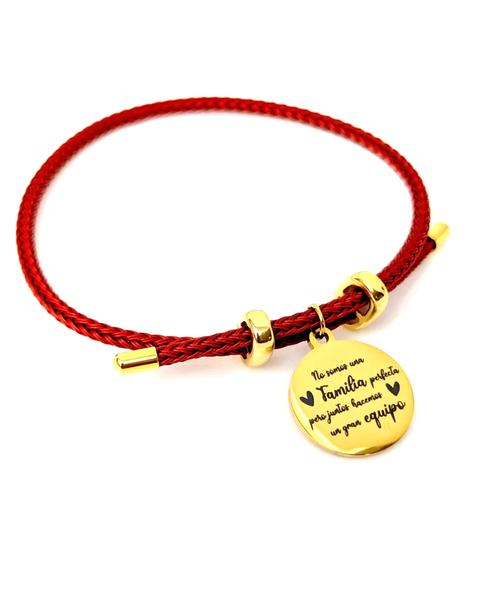 Pulsera Siempre Contigo: Pulsera cordón rojo con dije redondo dorado con foto y mensaje