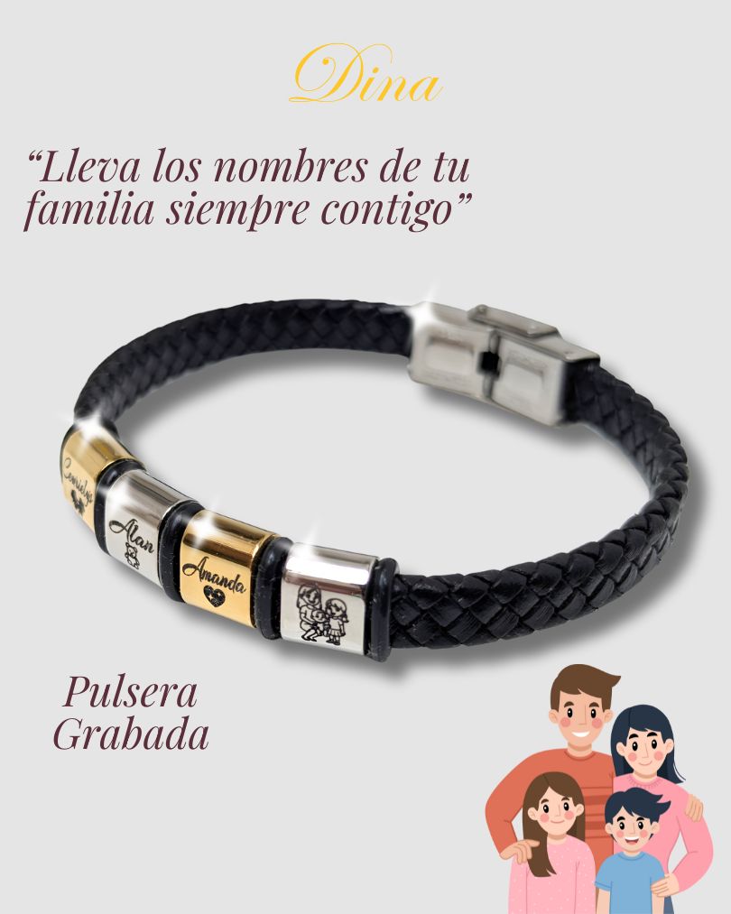 Pulsera horizontal de hombre con los nombres de la familia