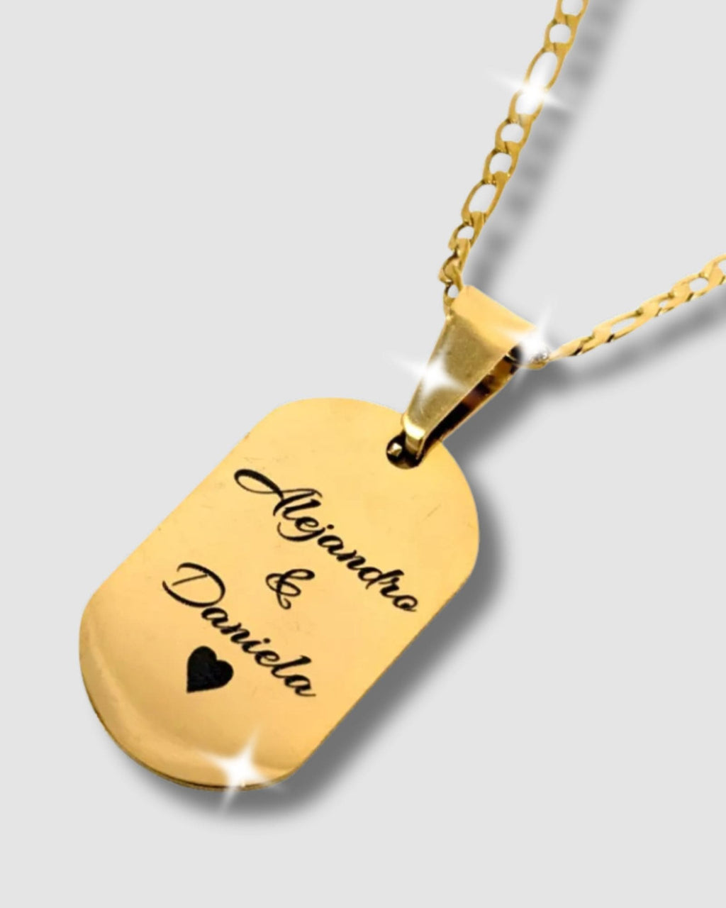 Engraved Love Plate: Chain with steel plate engraved with a personalized message