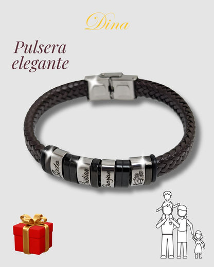 Pulsera elegante plateada de hombre con los nombres de la familia