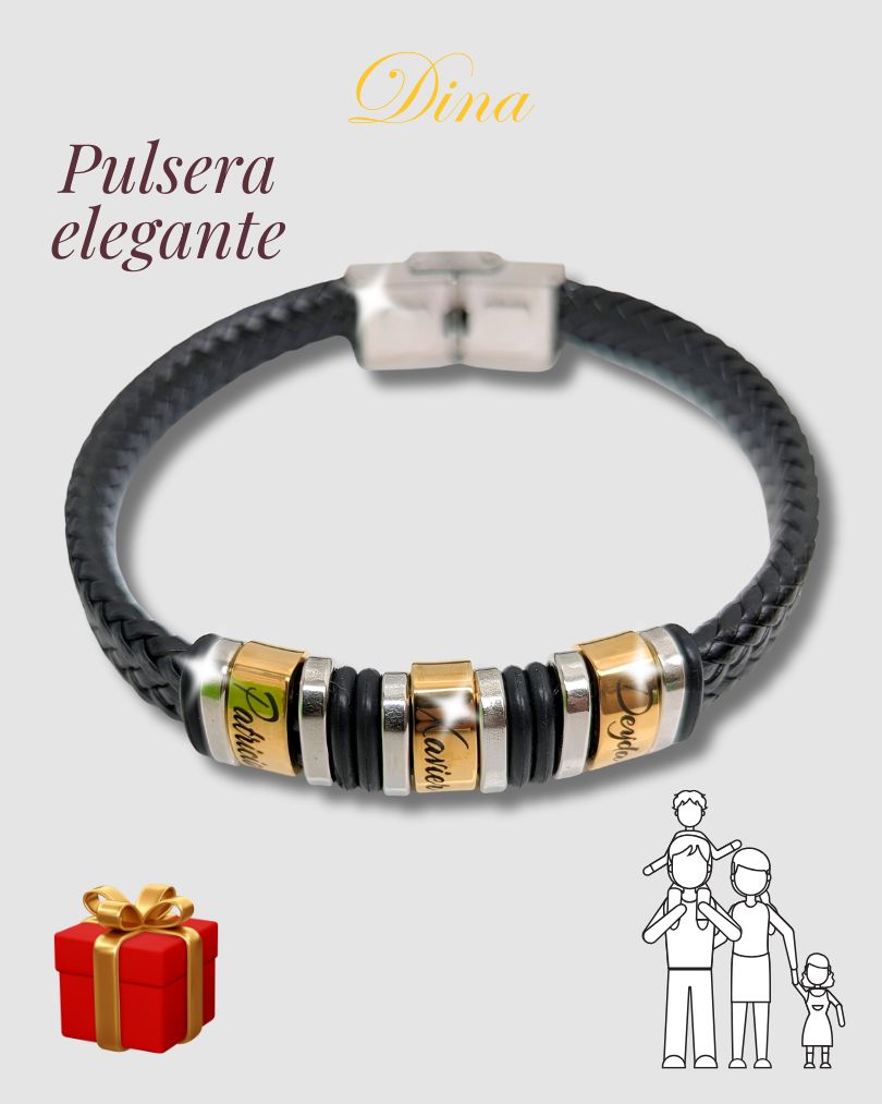 pulsera triple hombre elegante en cuero y acero