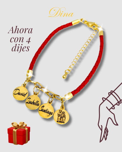 Familia Amada: Pulsera grabada con los nombres de la familia en acero y cuero