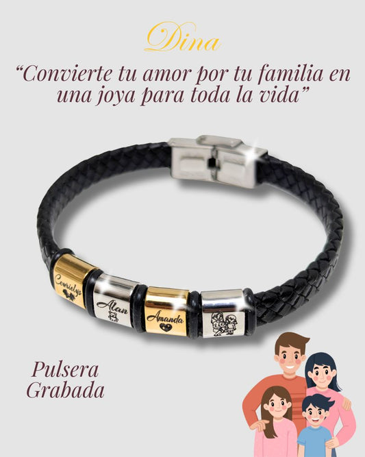 Pulsera horizontal de hombre con los nombres de la familia
