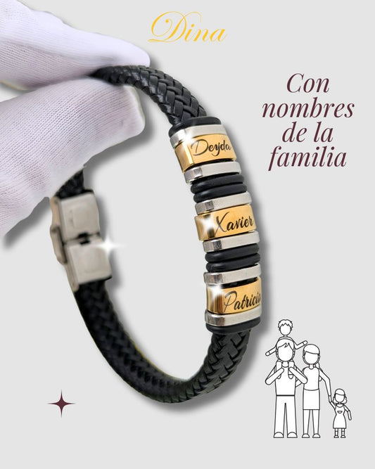 pulsera triple hombre elegante en cuero y acero
