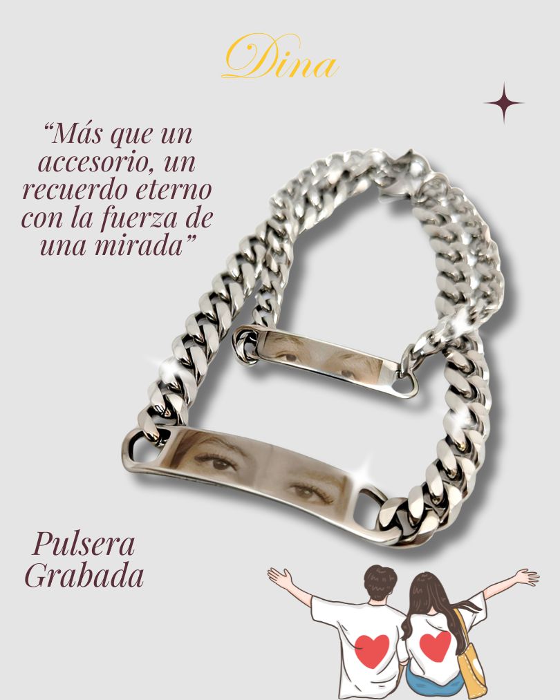 Miradas Gemelas: Pack 2 pulseras de acero de mirada de pareja y mensaje atrás