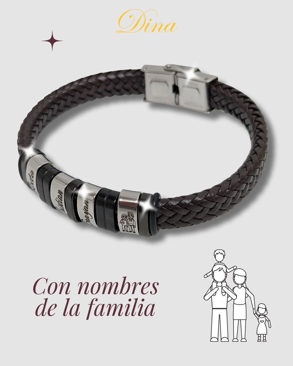 Pulsera elegante plateada de hombre con los nombres de la familia