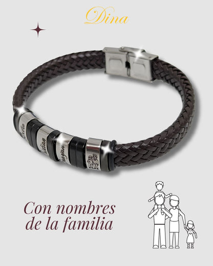 Pulsera elegante plateada de hombre con los nombres de la familia