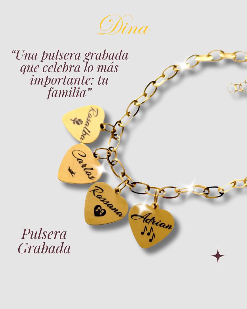 Pulsera Latidos de Familia: Pulsera de acero con nombres en corazón de la familia