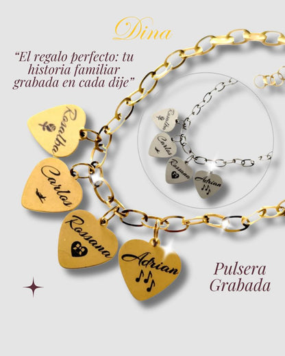 Pulsera Latidos de Familia: Pulsera de acero con nombres en corazón de la familia
