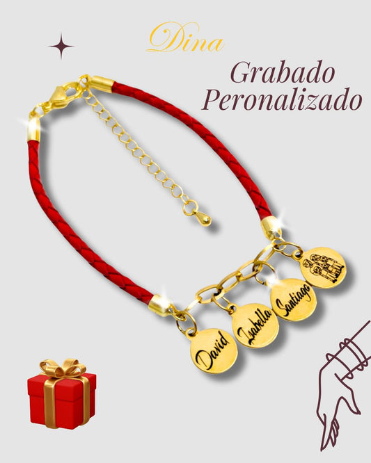 Familia Amada: Pulsera grabada con los nombres de la familia en acero y cuero