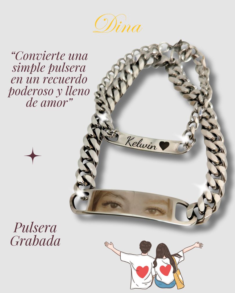 Miradas Gemelas: Pack 2 pulseras de acero de mirada de pareja y mensaje atrás