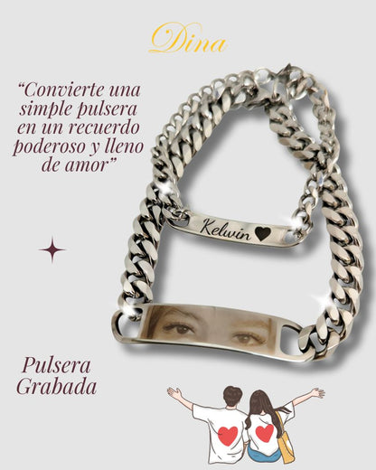 Miradas Gemelas: Pack 2 pulseras de acero de mirada de pareja y mensaje atrás