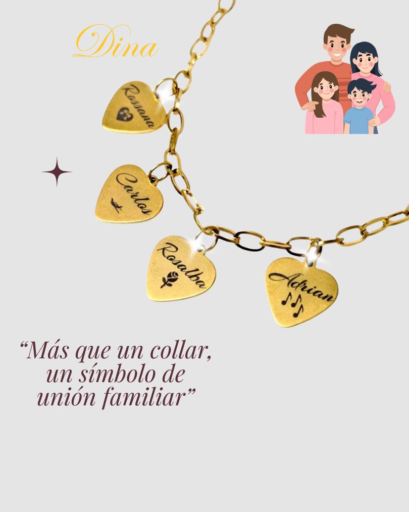Collar Corazones de Familia: Cadena de acero con corazones con nombres personalizados