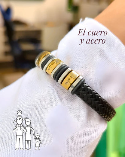 pulsera triple hombre elegante en cuero y acero