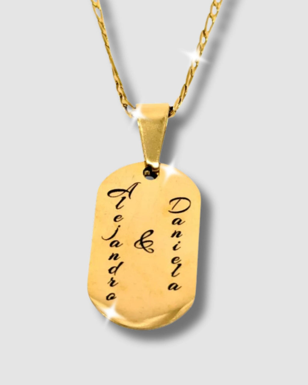 Engraved Love Plate: Chain with steel plate engraved with a personalized message