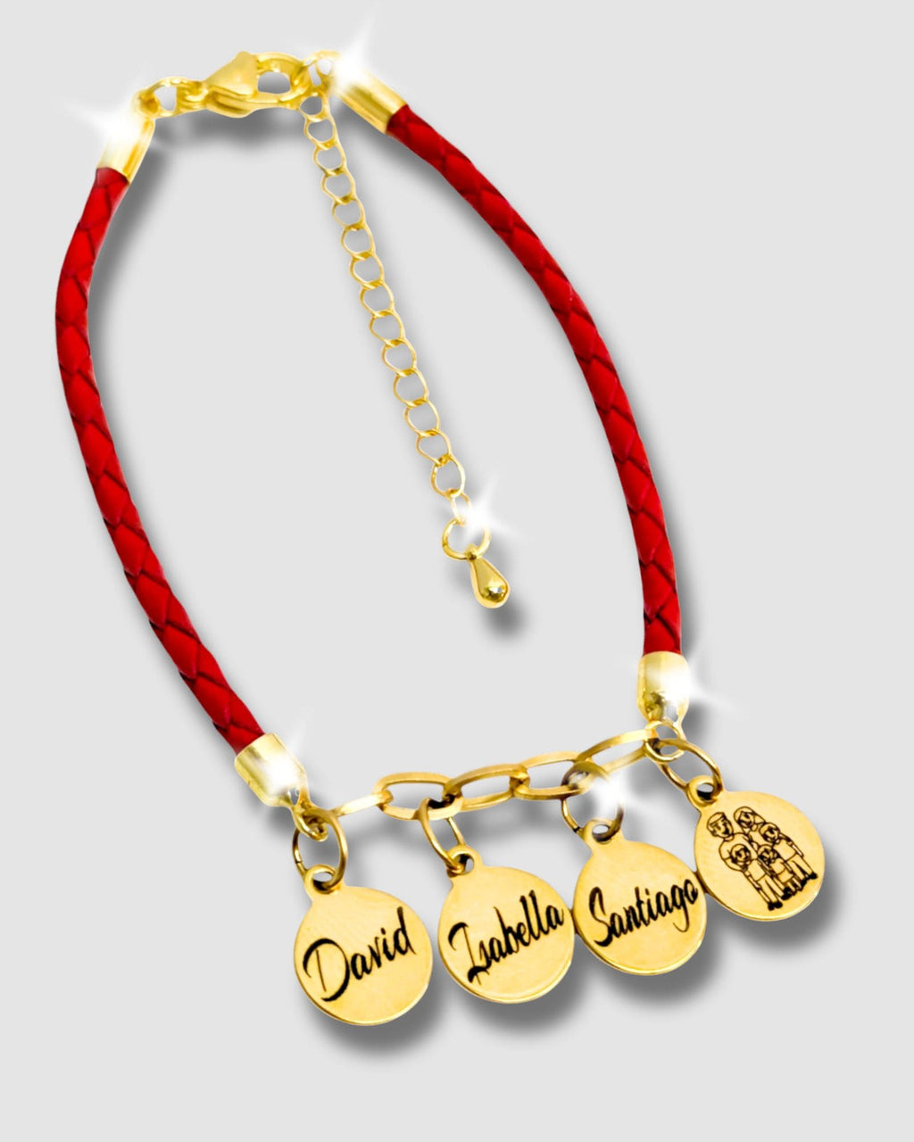 Pulsera con nombres de la familia en cuero