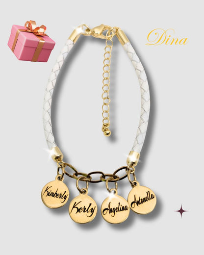 Familia Amada: Pulsera grabada con los nombres de la familia en acero y cuero