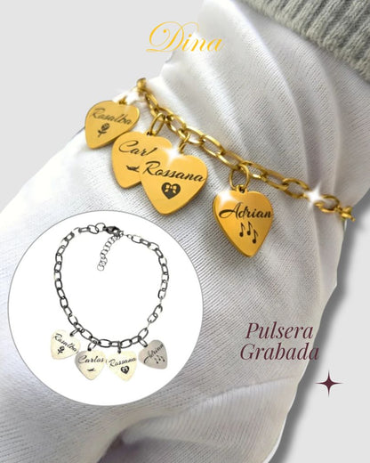 Pulsera Latidos de Familia: Pulsera de acero con nombres en corazón de la familia