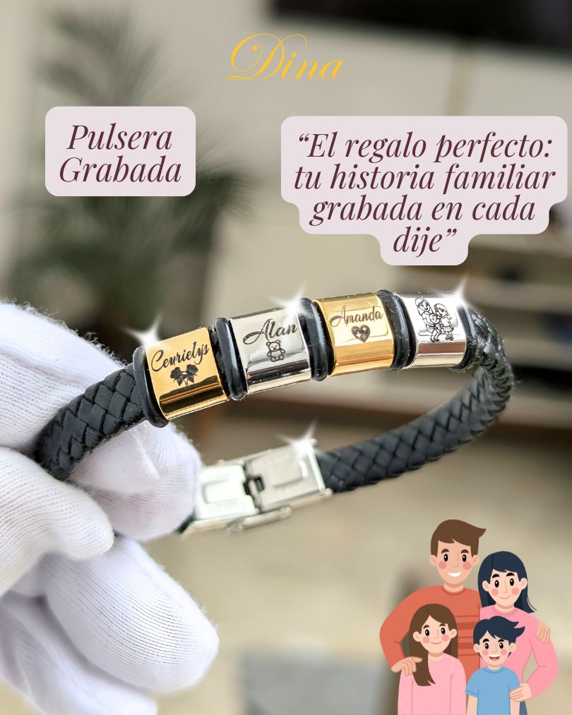 Pulsera horizontal de hombre con los nombres de la familia
