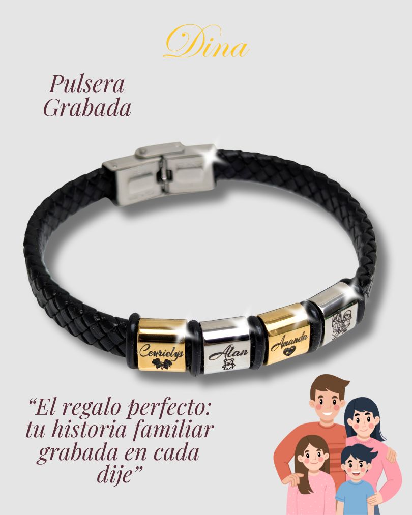 Pulsera horizontal de hombre con los nombres de la familia