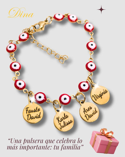 Pulsera Ojo Turco grabada con los nombres de la familia en acero
