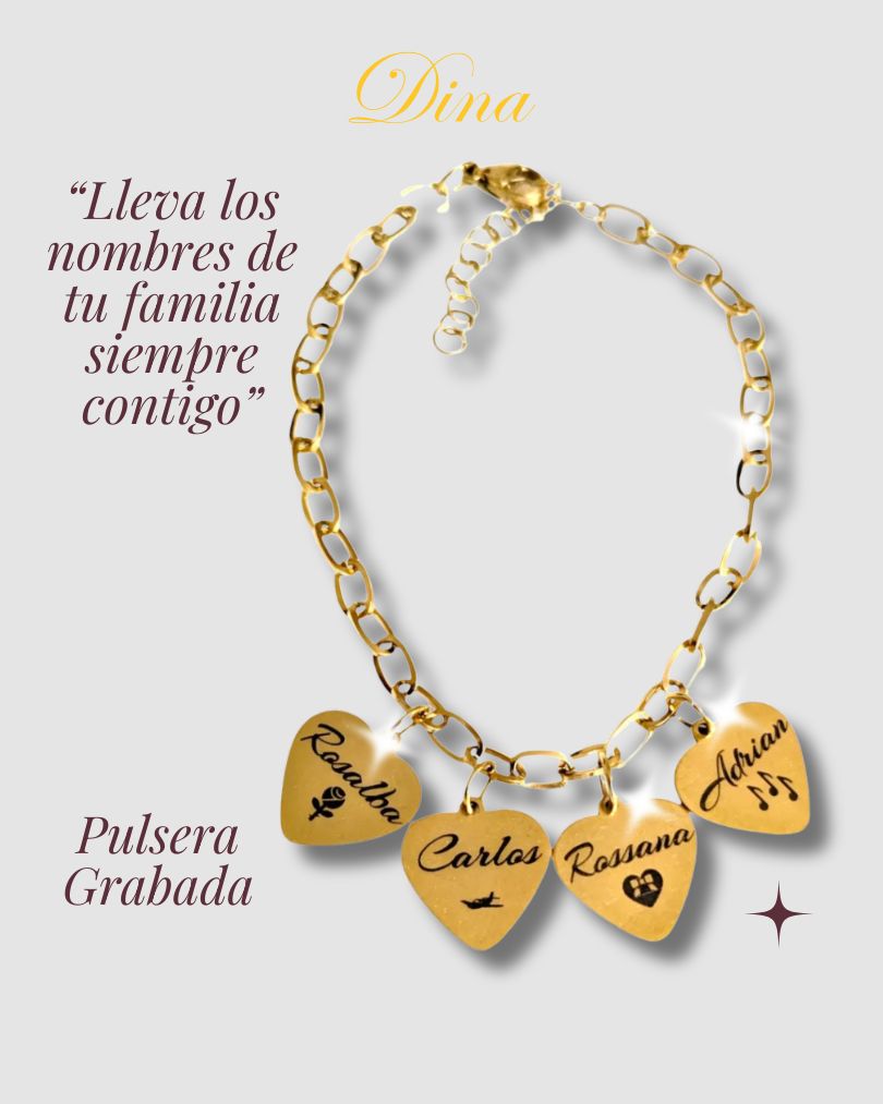 Pulsera Latidos de Familia: Pulsera de acero con nombres en corazón de la familia
