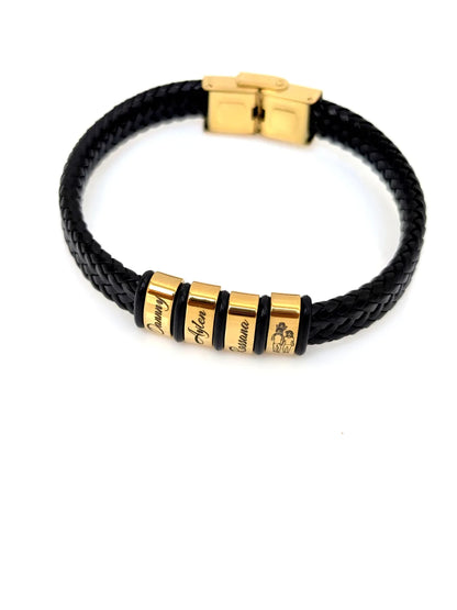 Pulsera Aros de Familia: Pulsera de acero y cuero con los nombres de la familia personalizado