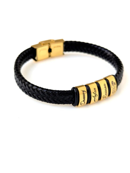 Pulsera Aros de Familia: Pulsera de acero y cuero con los nombres de la familia personalizado