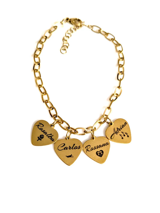 Pulsera Latidos de Familia: Pulsera de acero con nombres en corazón de la familia