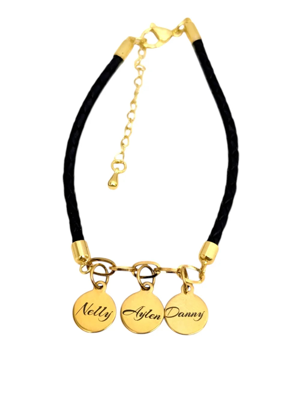 Familia Amada: Pulsera grabada con los nombres de la familia en acero y cuero