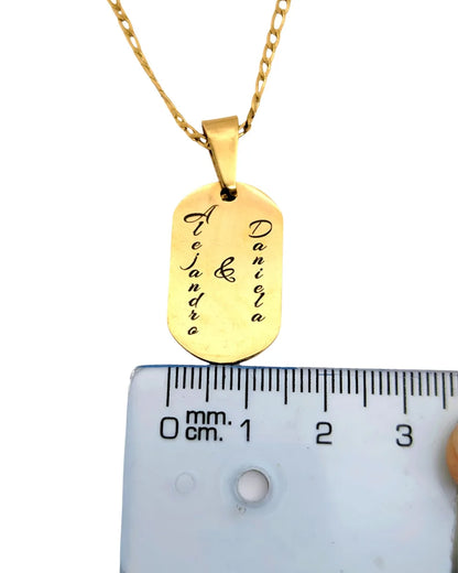 Placa Amor Grabado: Cadena con placa de acero grabada con mensaje personalizado