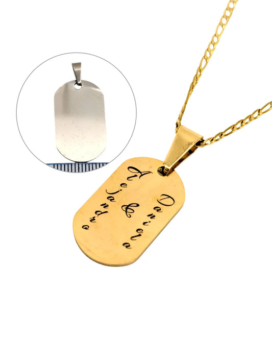 Placa Amor Grabado: Cadena con placa de acero grabada con mensaje personalizado