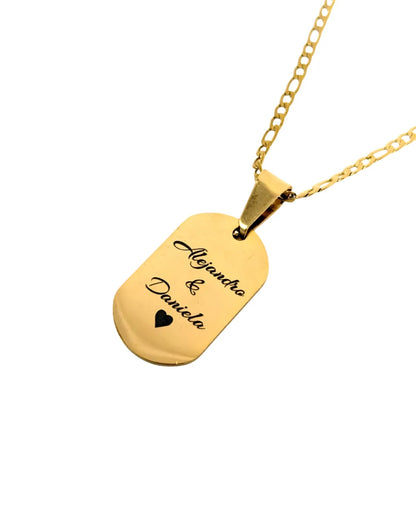 Placa Amor Grabado: Cadena con placa de acero grabada con mensaje personalizado