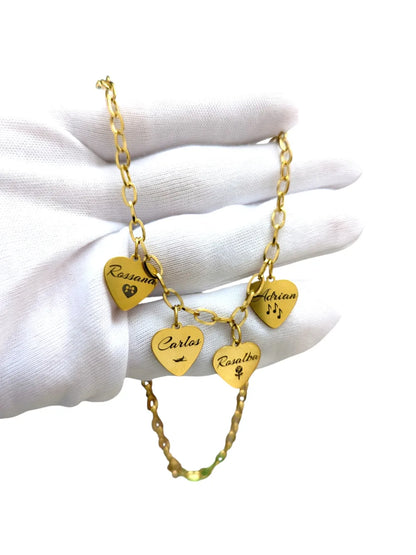 Collar Corazones de Familia: Cadena de acero con corazones con nombres personalizados