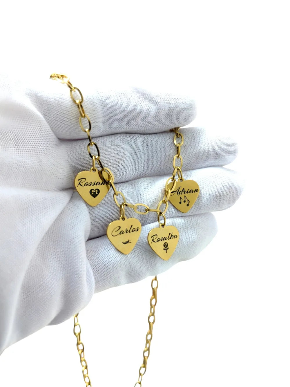 Collar Corazones de Familia: Cadena de acero con corazones con nombres personalizados