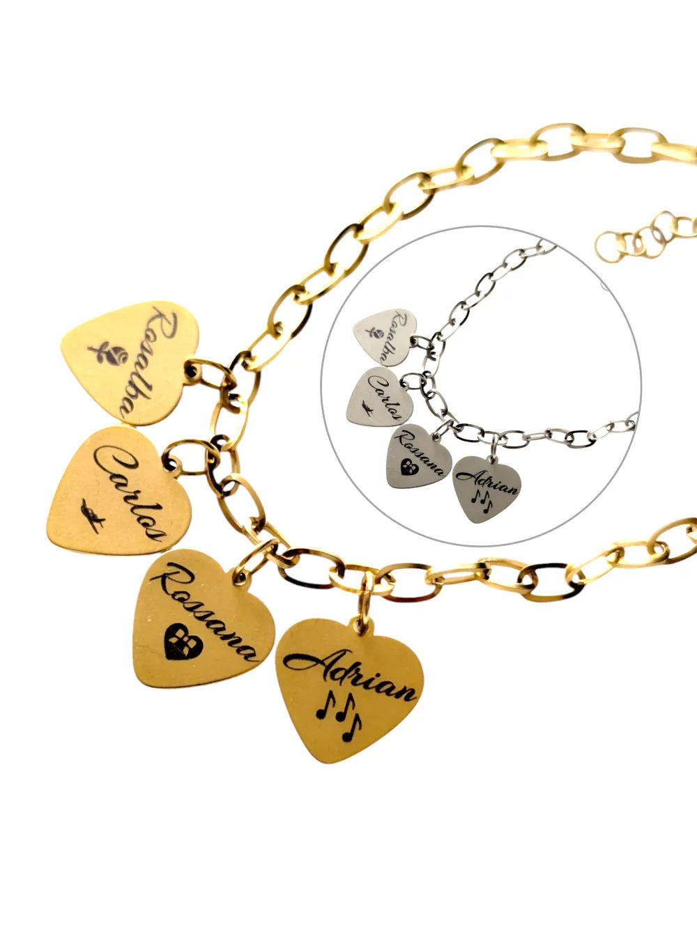 Pulsera Latidos de Familia: Pulsera de acero con nombres en corazón de la familia