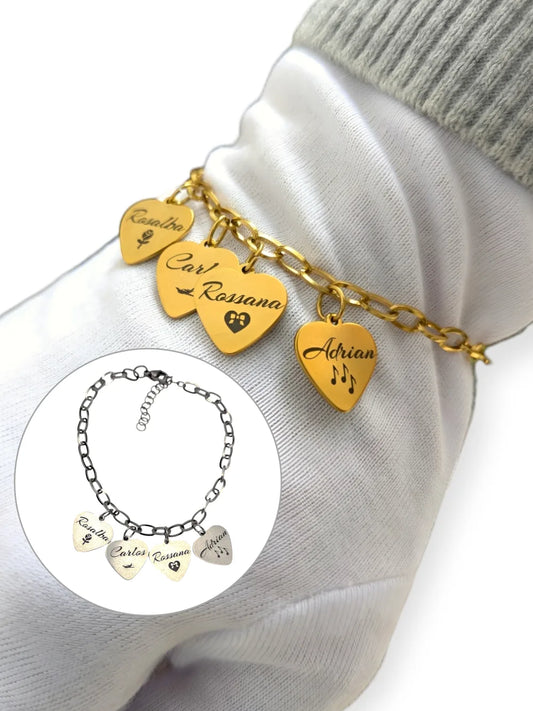 Pulsera Latidos de Familia: Pulsera de acero con nombres en corazón de la familia