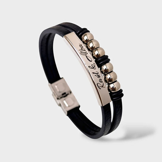 Pulsera Élite de Acero: Pulsera de cuero y acero grabada a laser personalizada